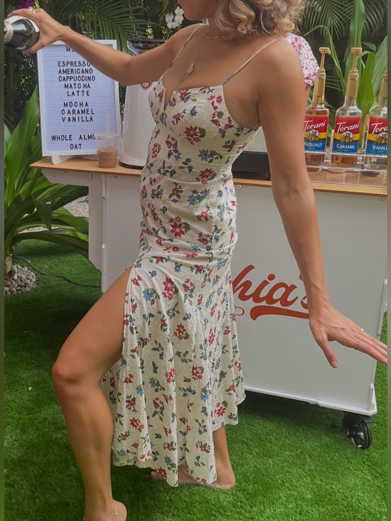 FARM Rio Dresses & Skirts - FARM Rio Cream Floral Midi Slip Dress with Red and Blue Flowers